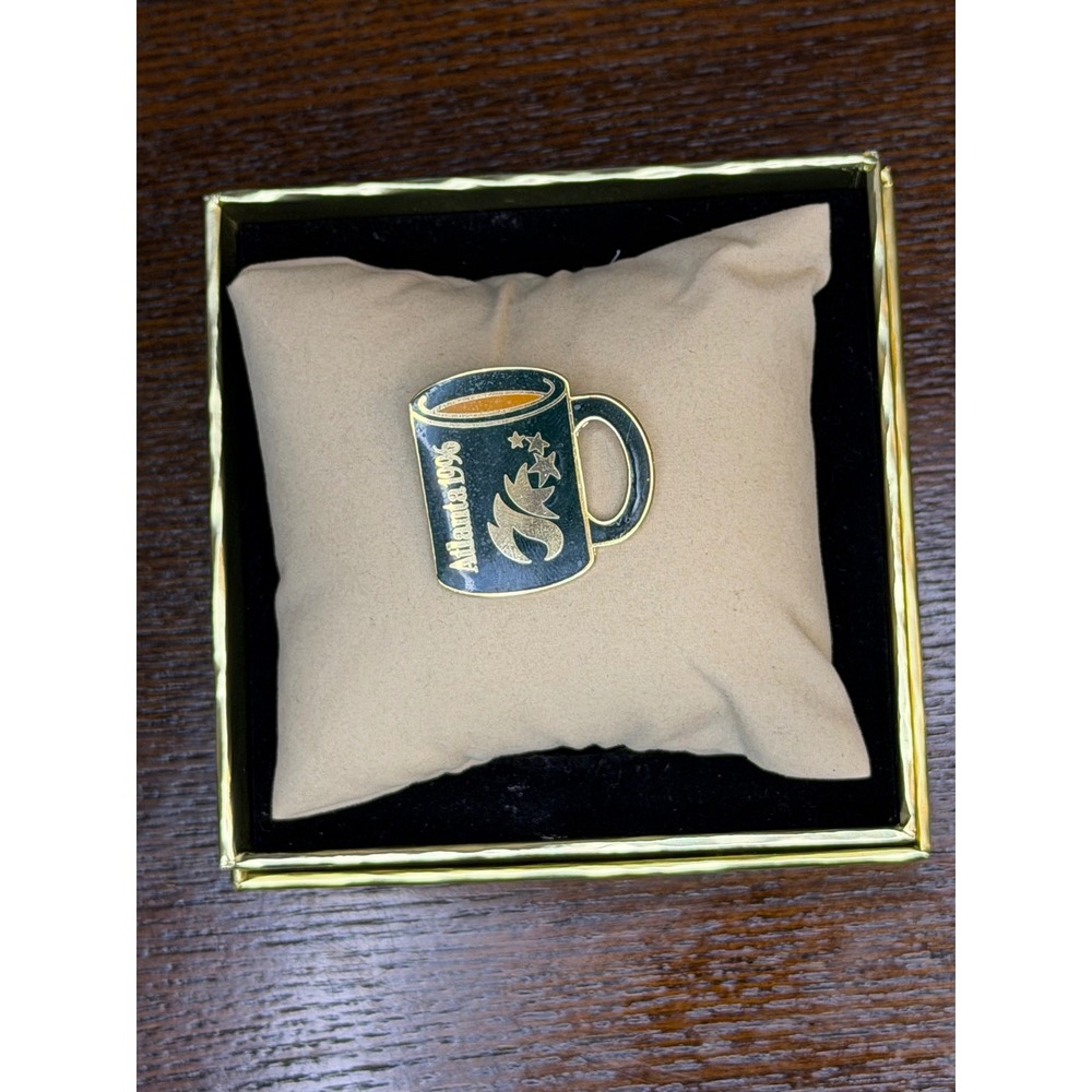 Vintage 1996 Atlanta Olympic Games Coffee Mug Enamel Lapel Pin Gold Tone Logo